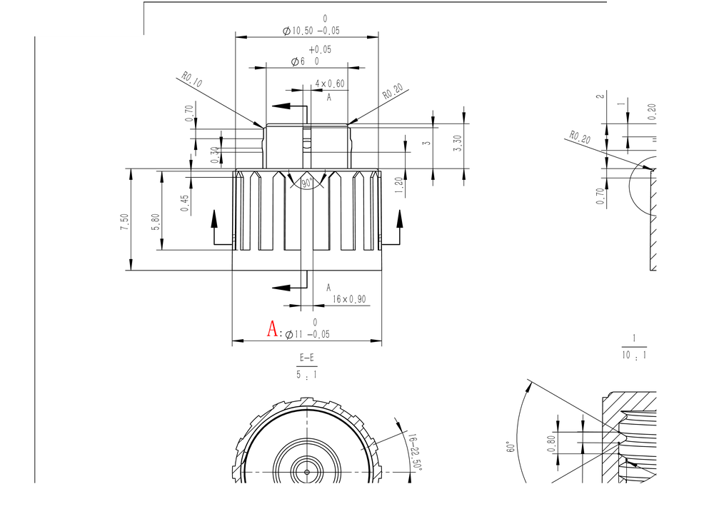 POISE Ø27 technical drawing — 27G cannula hub assembly with thread detail and bevel geometry